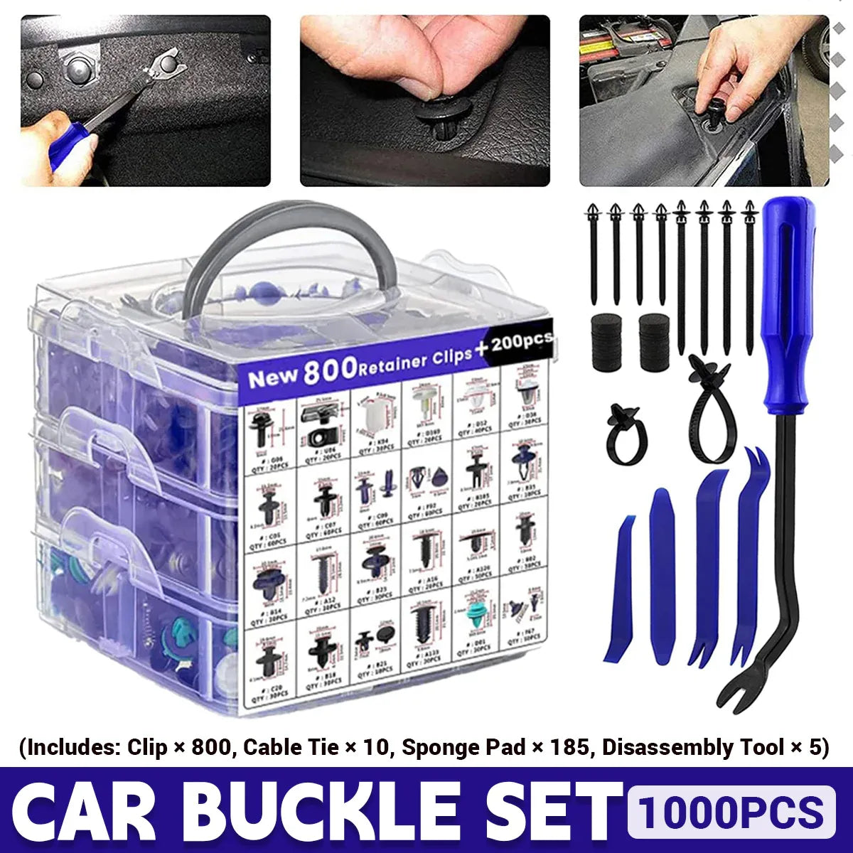 1000PCS Car Buckle Set Boxed Assorted Sizes for Fender Bumper Door Panel Repair
